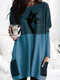 Black Cat Patched Print Long Sleeve O-neck White Striped Blouse - Blue