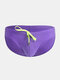Men Sexy Solid Color Swim Briefs Retro Quick Dry Drawstring Beach Low Rise Short Swimwear - Purple