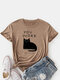 Свободная повседневная футболка с коротким рукавом и круглым вырезом с кошачьим принтом для Женское - Хаки