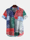 Mens Thin & Breathable Chiffon Ethnic Patchwork Printed Short Sleeve Shirt - 1