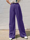 女性用ソリッドポケットストレートレッグパンツ - 紫