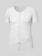 Mens Mesh Sheer Belly Control Zip Front Breathable T-Shirt Shapewear - White