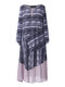Button Detail Tie Dye Striped Patchwork Plus Size Dress - Grey