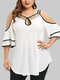 Sequins Patchwork Off Shoulder Plus Size Cut Out Cami T-shirt - White