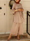 Solid Color Waistband Knotted Long Sleeve Casual Muslim Set for Women - Nude