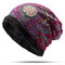 Womens Ethnic Cotton Ponytail Beanie Hat Vintage Good Elastic Warm Winter Turban Scarf Caps - Red