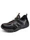 Men Outdoor Mesh Splicing Lace Up Hiking Water Shoes - Black