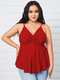 Casual Pleated V-neck Straps Plus Size Tank Top - Red