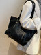 Women Vintage PU Leather Weave Large Capacity Shoulder Bag Handbag Tote - Black