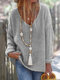 Solid Color V-neck Long Sleeve Casual Sweater For Women - Gray
