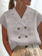 Women Solid Lapel Double Breasted Casual Sleeveless Shirt - Gray