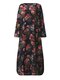 Vintage Women Long Sleeve Floral Printed Loose Long Maxi Dresses - Navy