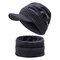 Men Winter Warm Wool Velvet Knit Face Mask Hat Fashion Outdoor Sports Cycling Beanie Scarf Suit - Dark Grey