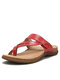 Summer Women's Fashion Cork Footbed Plus Size Flip-Flops Sandals - Wine Red