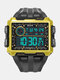 4 cores de plástico masculino esportes tela grande relógios digitais multifuncionais à prova d'água luminosos - Ouro Preto
