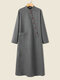 Solid Pocket Button Long Sleeve Stand Collar Casual Dress - Gray