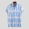 Mens Freshness Striped Turn Down Collar Short Sleeve Loose Casual Shirts - Blue