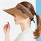 Wide Brim and Visor Style Straw Hats For Women Hollowed-out Top Visor Hats Adjustable Cap - Coffee