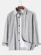 Mens Corduroy Pure Color Lapel Basics Dropped Shoulder Shirts - Gray