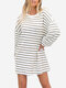 Striped Long-sleeved Set Head Casual Sweatshirt - White