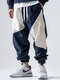 Pantalon ample à taille avec cordon de serrage et patchwork de blocs de couleurs pour hommes - Bleu foncé
