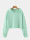Solid Color Long Sleeve Casual Hoodie For Women - Green