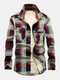 Mens 100% Cotton Plaid Lapel Plush Lined Thicken Casual Shirt Jackets - Red