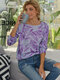 Leaf Print Long Sleeves O-neck Casual Sweatshirt - Purple