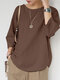 Solid Crew Neck 3/4 Sleeve Casual Blouse For Women - Coffee
