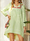 Bohemian Ethnic Print Patchwork Long Sleeve Dress For Women - Green