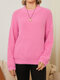 Casual Solid Knitted Long Sleeve Loose O-neck Women Sweater - Pink