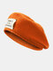 Women Acrylic Knitted Solid Color Letter Embroidery Patch All-match Warmth Beret - Orange