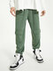 Men Big Pockets Elastic Strap Causal Pants - Green