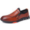 Men Slip Resistant Side Zipper Soft Sole Casual Leather Shoes - Brown