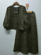 Lässige Kombinationen aus ausgestellter Hose mit Rundhalsausschnitt und zufälligem Liniendruck für Damen - Dunkelgrün