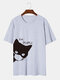 100% Cotton 7 Colors Funny Cat Printed Casual Home T-shirt - Grey
