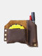 Men EDC Genuine Leather Multitool Flashlight Key Pen Organizer Gear Waist Belt Bag - Coffee