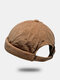 Unisex Corduroy Vintage Casual Adjustable Hip Hop Brimless Beanie Landlord Hat Skull Cap - Brown