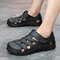 Men Brief EVA Pure Color Hook Loop Hard Wearing Casual Water Sandals - Black
