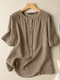Solid Half Sleeve Stand Collar Button Casual Blouse - Khaki