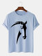 Mens Horse Head Graphic Crew Neck Casual 100% Cotton Short Sleeve T-Shirts - Light Blue