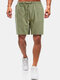 Mens Linen Breathable Solid Color Drawstring Casual Shorts - Green
