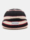 Unisex Knitted Color Contrast Striped Letter Pattern Label Brimless Beanie Landlord Cap Skull Cap - Black White