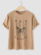 Camiseta casual com estampa de borboleta mágica gola careca manga curta - Castanho
