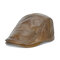 Men's Warm Top Layer Cowhide Adjustable Beret Single Leather Hat - Brown