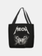 Women Street Cat Pattern Print Shoulder Bag Handbag Tote - Black