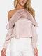 Solid Color Off Shoulder Patchwork Casual Blouse For Women - Pink