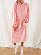 Women Flannel Thicken Warm Wearable Blanket Oversized Hoodies Home Long Sweatshirt With Kangaroo Pocket - Pink