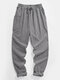 Mens Solid Color Plain Drawstring Elastic Waist Pants With Pocket - Gray