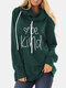 Letter Print Turtleneck Long Sleeve Casual Sweatshirt For Women - Green